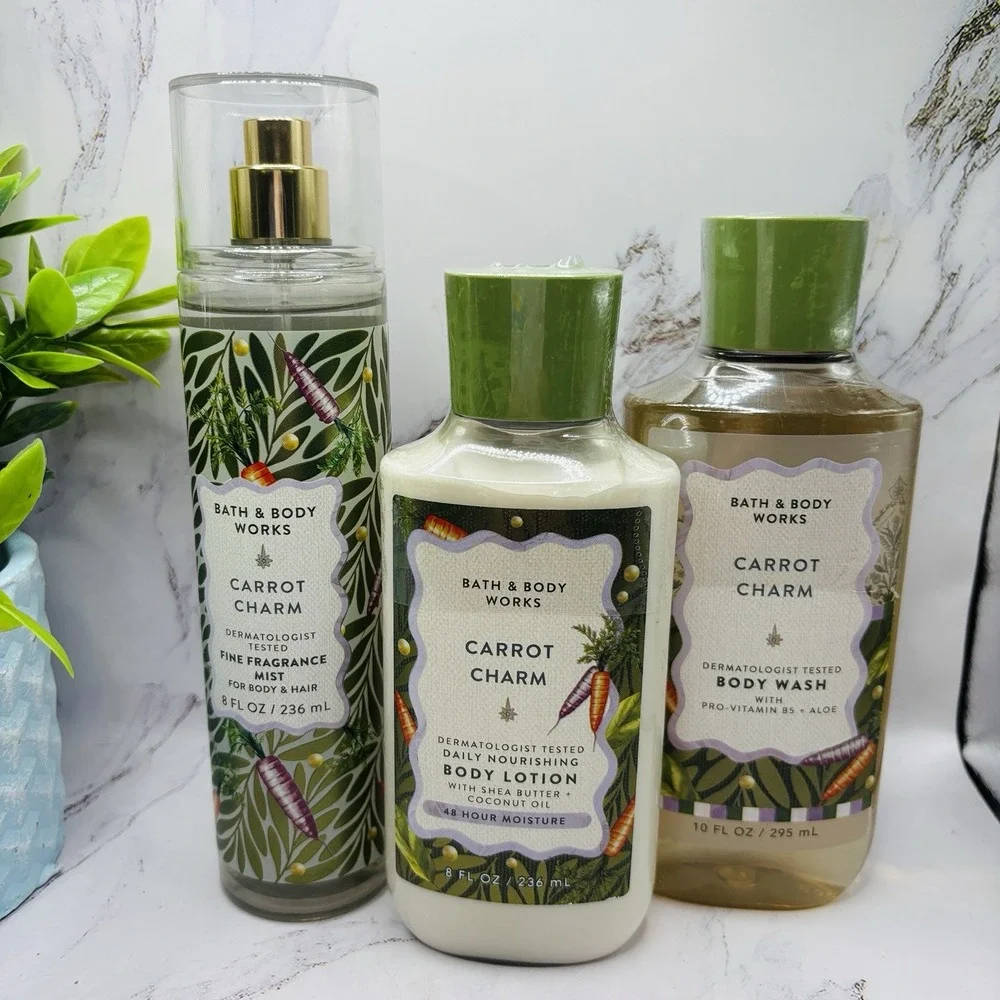 Bath & Body Works Carrot Charm 3pc Set Fine Fragrance Mist Body Hair Lotion